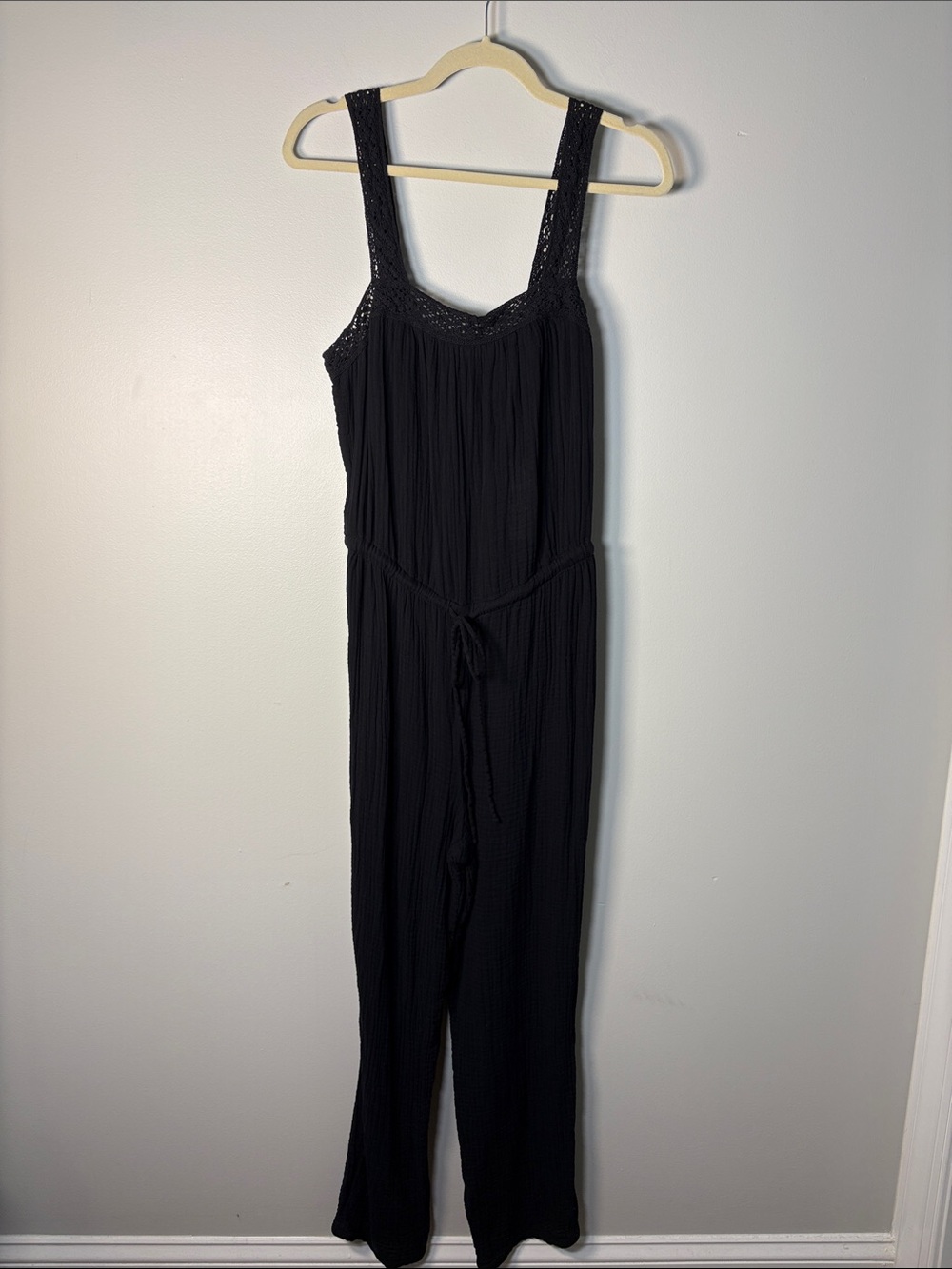 Michael Stars Black Crochet-Trim Jumpsuit